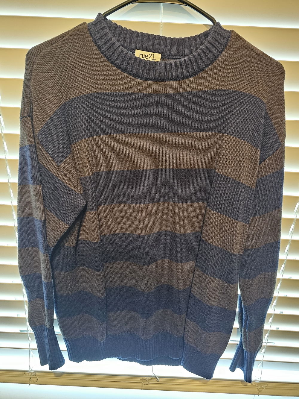Rue21 Brown and Blue Striped Crewneck Sweater
